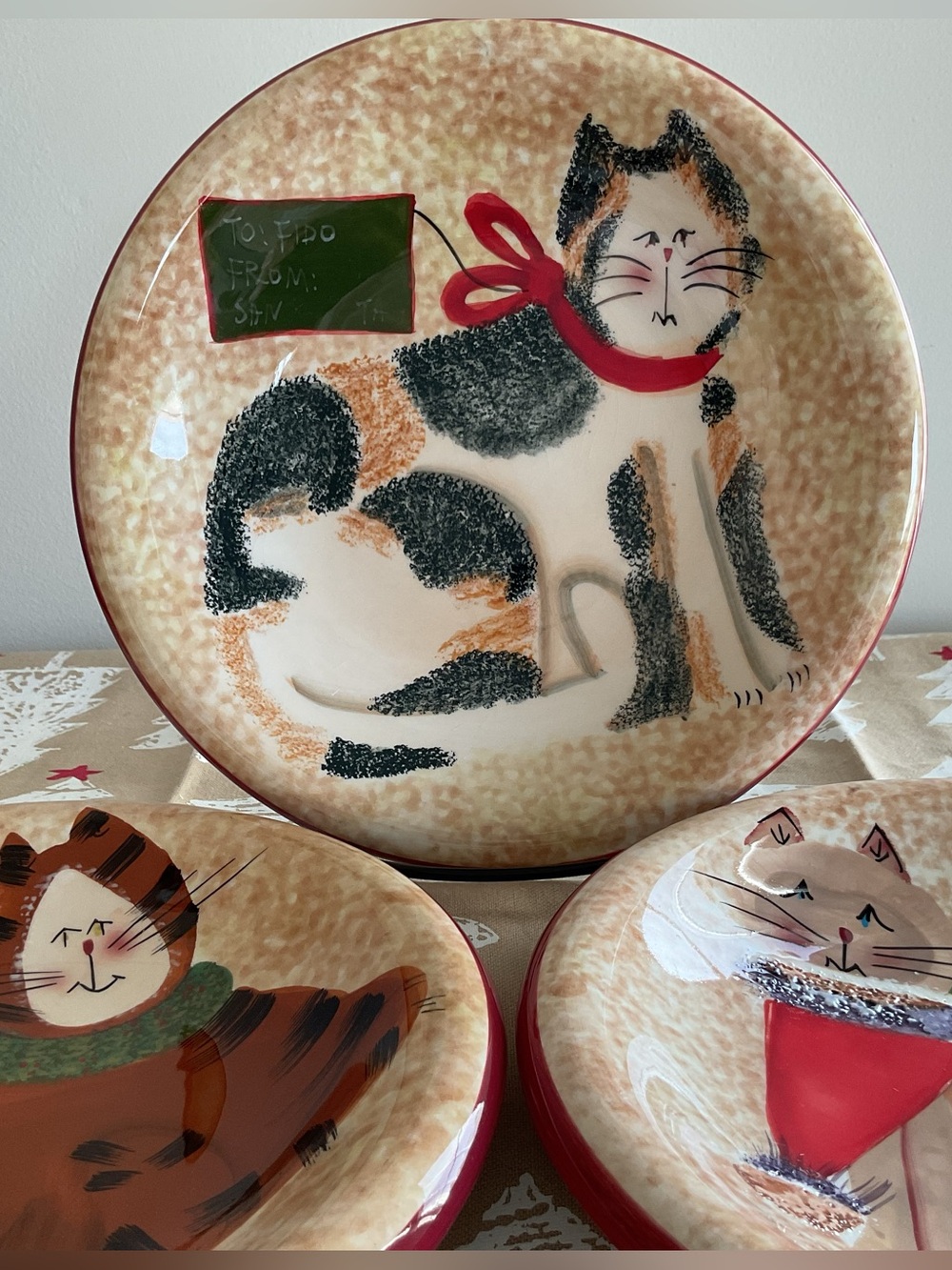 Vintage Sakura “Christmas Cats” Hand-Painted 8” Salad/Dessert Plates, Set of 3